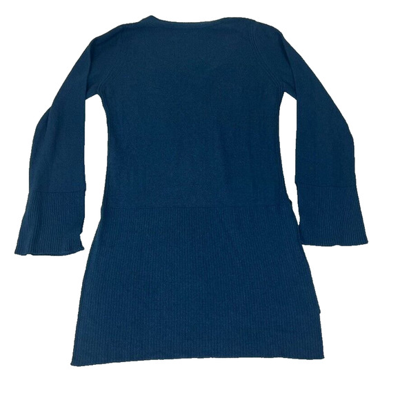 Free People Sweater Tunic Top S Navy Blue Criss Cross Neckline Long Bell Sleeve - Picture 2 of 7